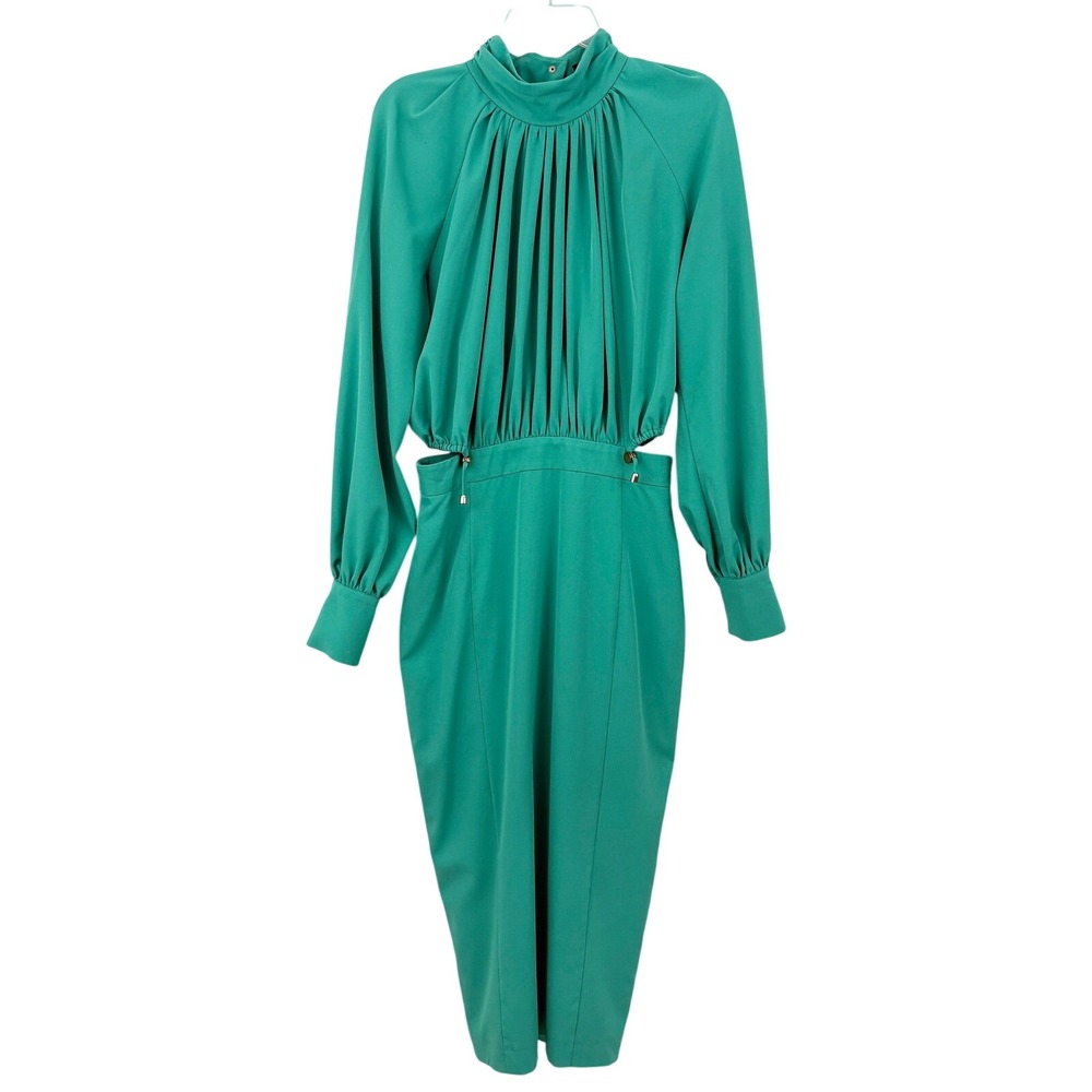 BGL Green Long Sleeve Midi Dress Size S Mock Neck Cut-outs Ruching